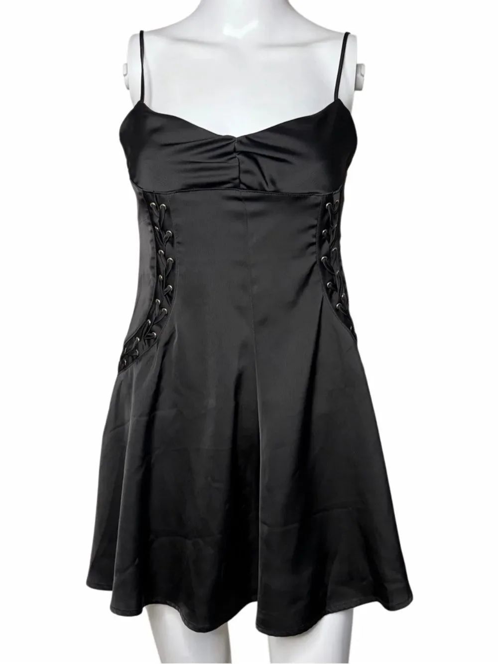 Urban Outfitters Black Lace-Up Corset A-Line Slip Dress Size Small